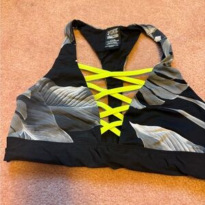 PINK Victoria's Secret Black and Neon Yellow Strappy Bralette